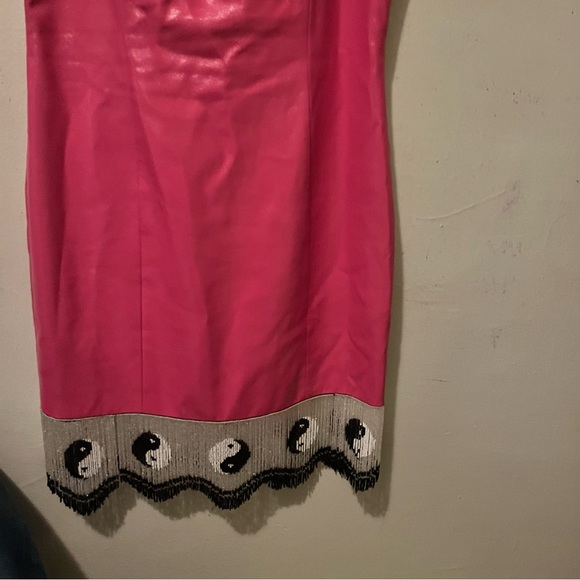 Staud Pink Pleather Joan Ying Yang Beaded Midi Dress 12 - Picture 7 of 7